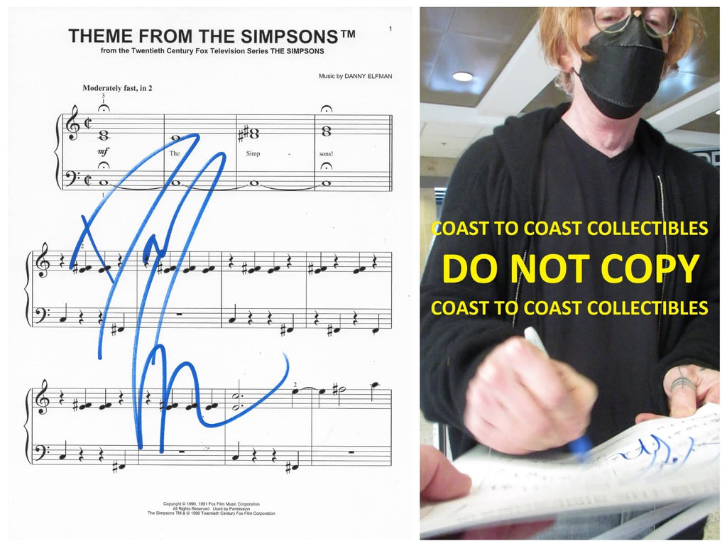 Danny Elfman signed "Theme From The Simpson" Music Sheet exact proof COA STAR