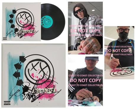 Travis Barker Mark Hoppus Tom Delonge signed Blink 182 album vinyl COA proof STAR
