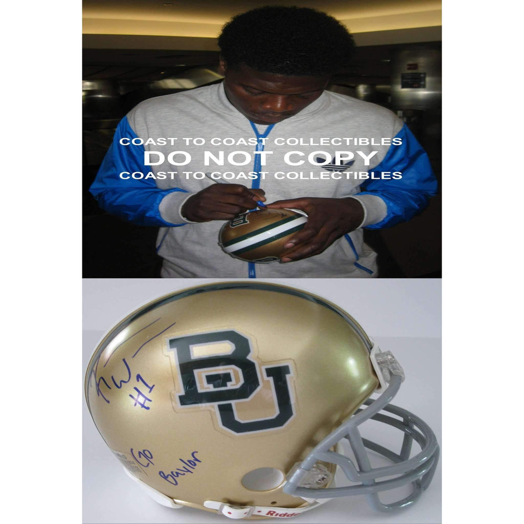 Kendall Wright, Baylor Bears, Signed, Autographed, Mini Helmet, a COA with the Proof Photo of Kendall Signing Will Be Included