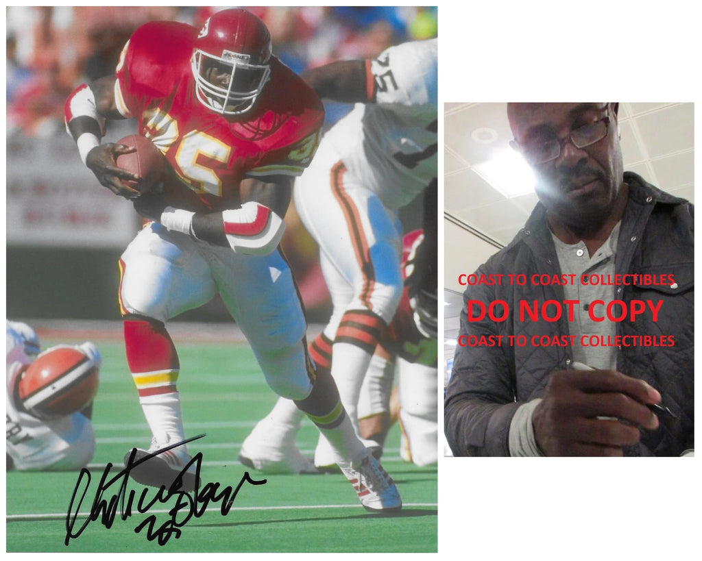 Christian Okoye signed Kansas City Chiefs football 8x10 photo COA proof autographed,