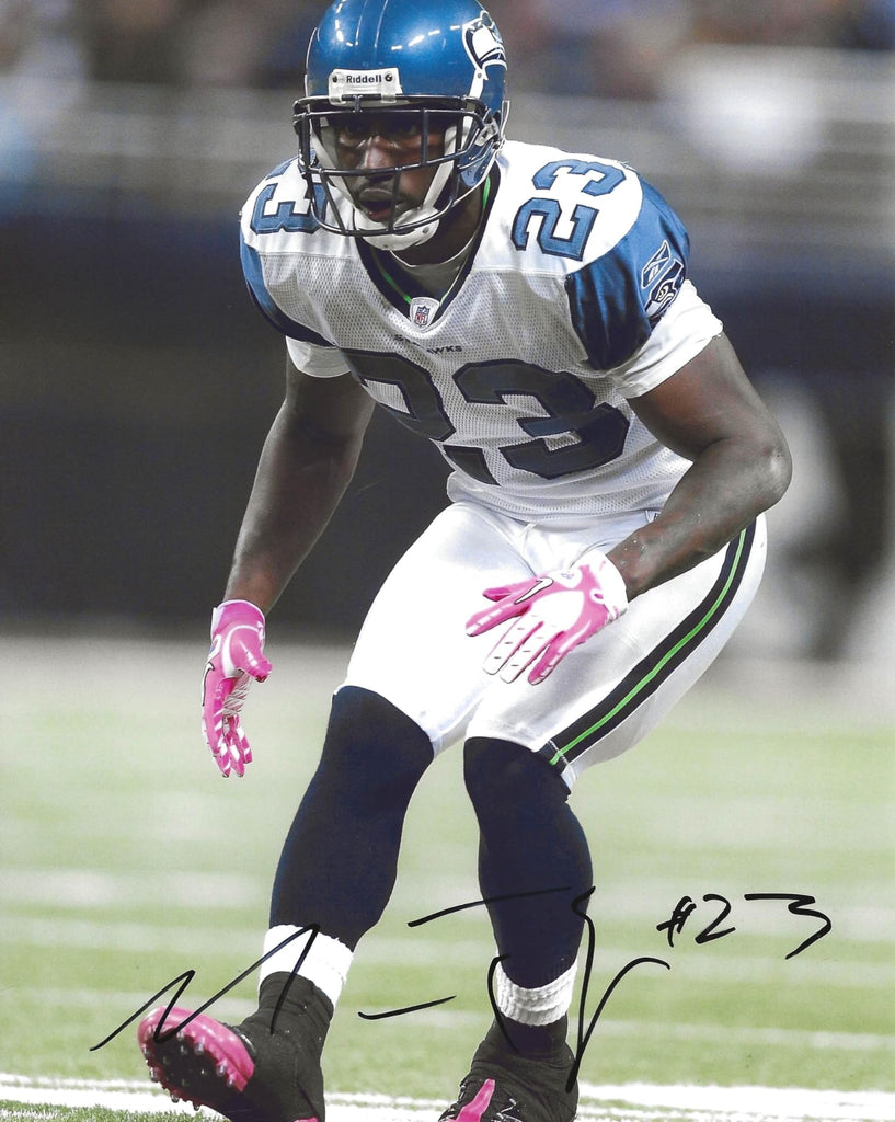 Marcus Trufant signed Seattle Seahawks football 8x10 photo Proof COA autographed