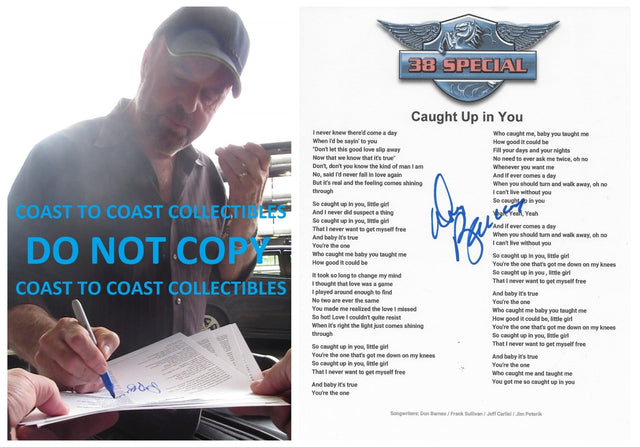 Don Barnes signed 38 Special Hold Caught Up in You Lyrics sheet COA Proof autographed