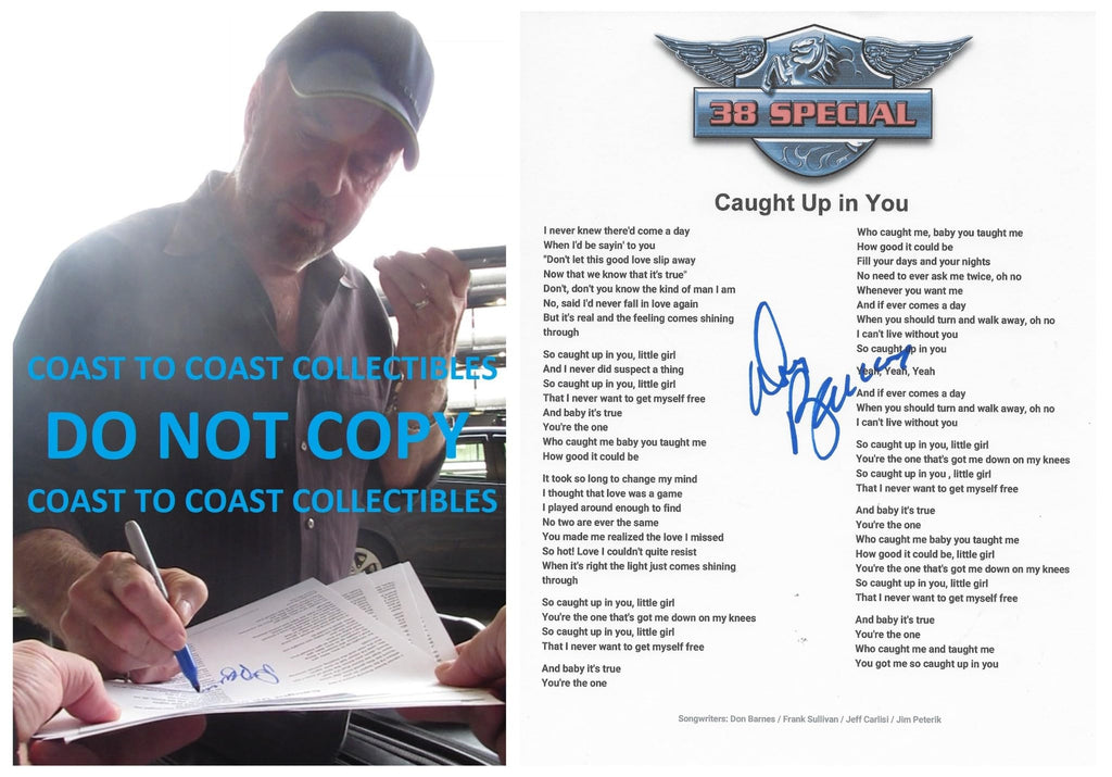 Don Barnes signed 38 Special Hold Caught Up in You Lyrics sheet COA Proof autographed