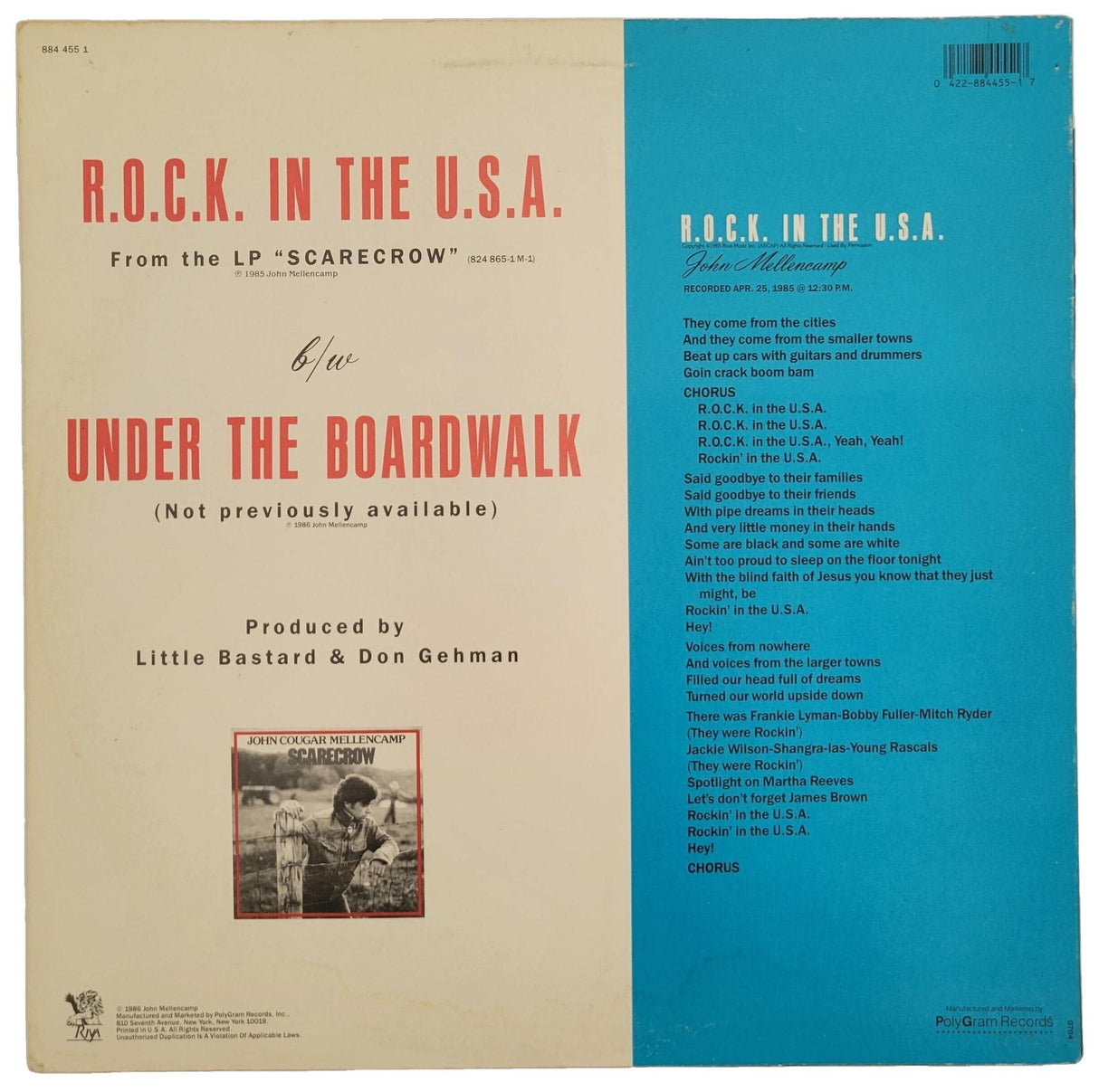 John Cougar Mellencamp signed Rock in the USA album vinyl record COA proof autograph STAR