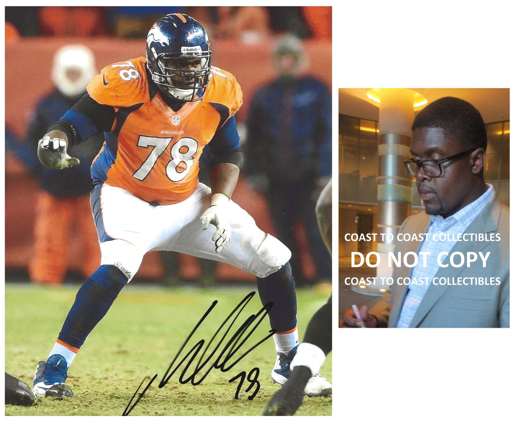 Ryan Clady signed Denver Broncos football 8x10 photo Proof COA autographed,