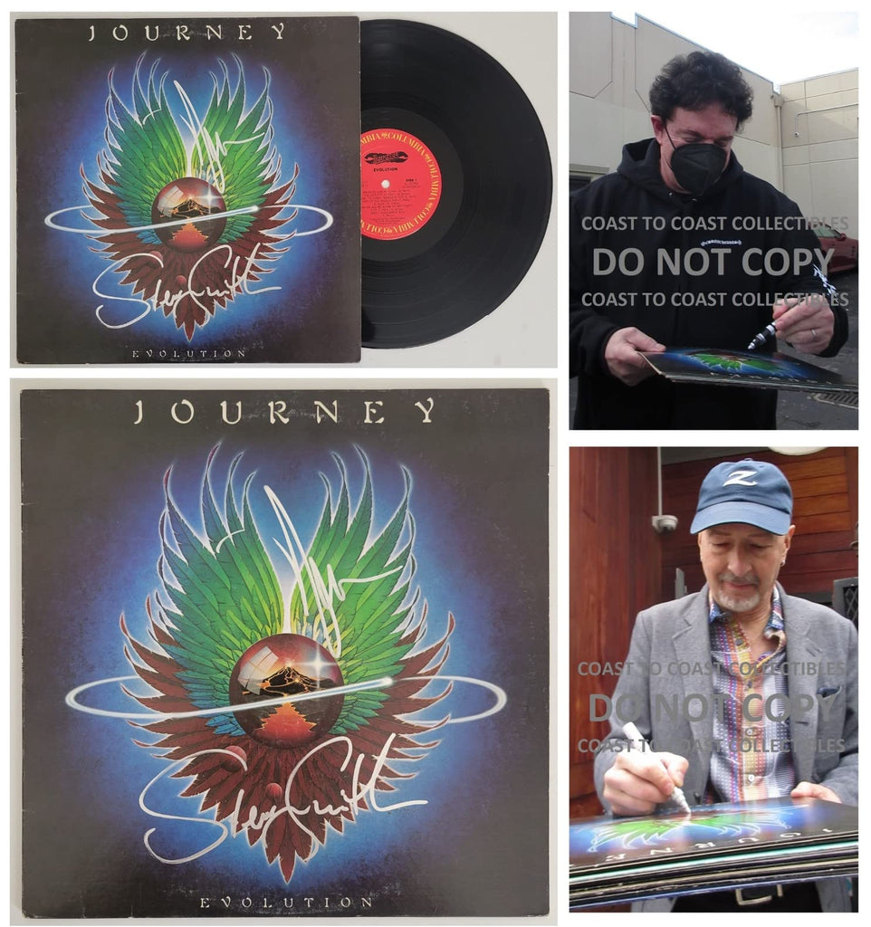 Neal Schon Steve Smith signed Journey Evolution album vinyl record COA proof STAR.