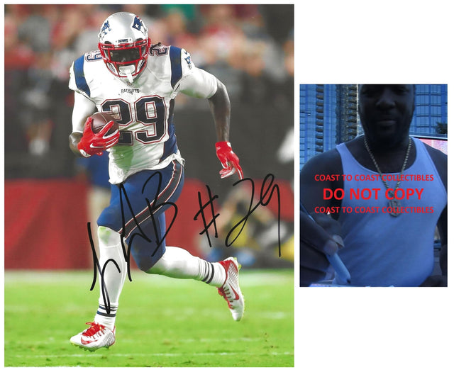 LeGarrette Blount signed New England Patriots football 8x10 photo Proof COA autographed