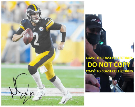Mason Rudolph signed Pittsburgh Steelers football 8x10 photo Proof COA autographed.