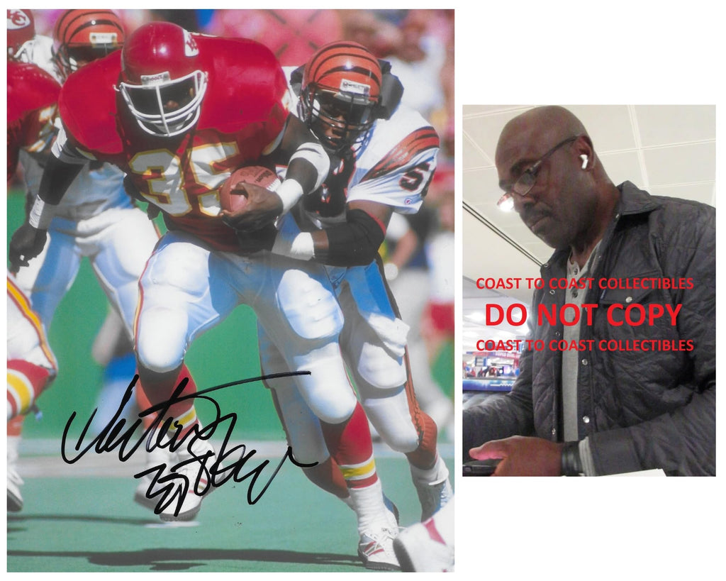 Christian Okoye signed Kansas City Chiefs football 8x10 photo COA proof autographed,