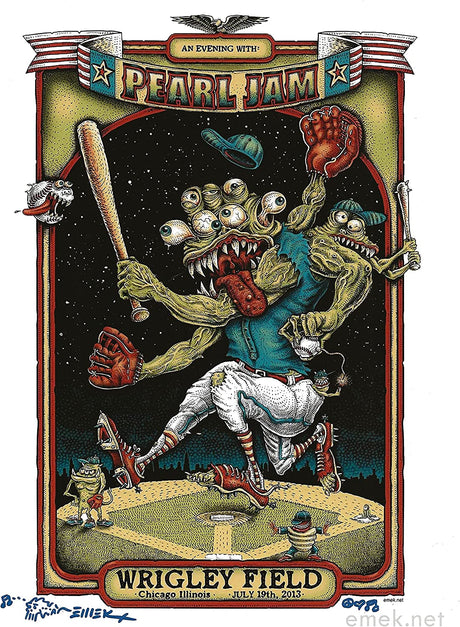 Emek Golan signed 2013 Pearl Jam gig poster 8x10 photo COA exact proof autographed STAR