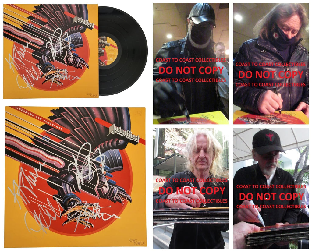 Halford Tipton Hill Downing signed Judas Priest Screaming of Vengeance album COA proof star