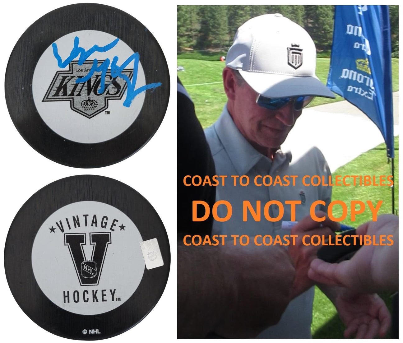 Wayne Gretzky signed Kings logo Hockey Puck exact proof COA auto