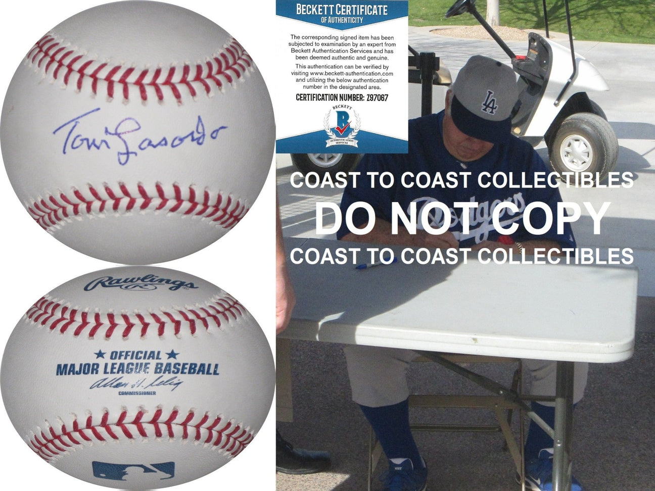 Tommy Lasorda Brooklyn Los Angeles Dodgers signed autographed baseball proof Beckett COA