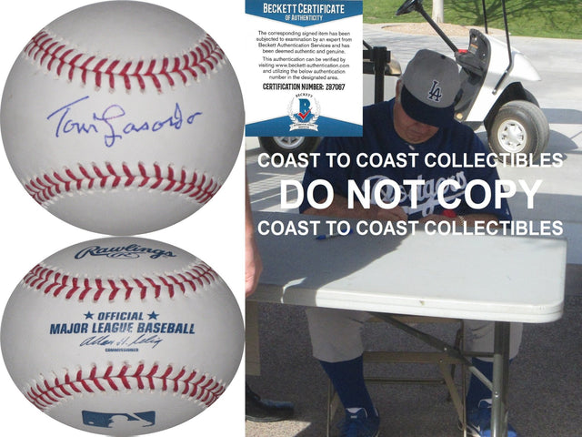 Tommy Lasorda Brooklyn Los Angeles Dodgers signed autographed baseball proof Beckett COA