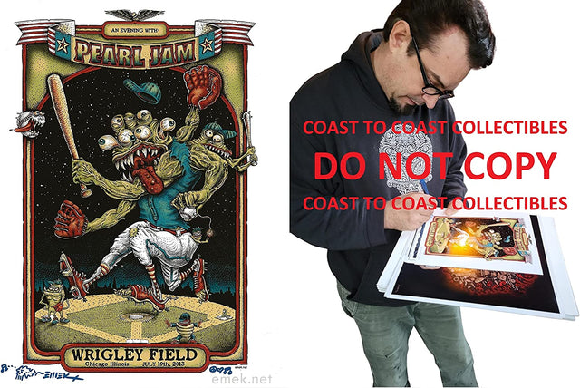 Emek Golan signed 2013 Pearl Jam gig poster 8x10 photo COA exact proof autographed STAR