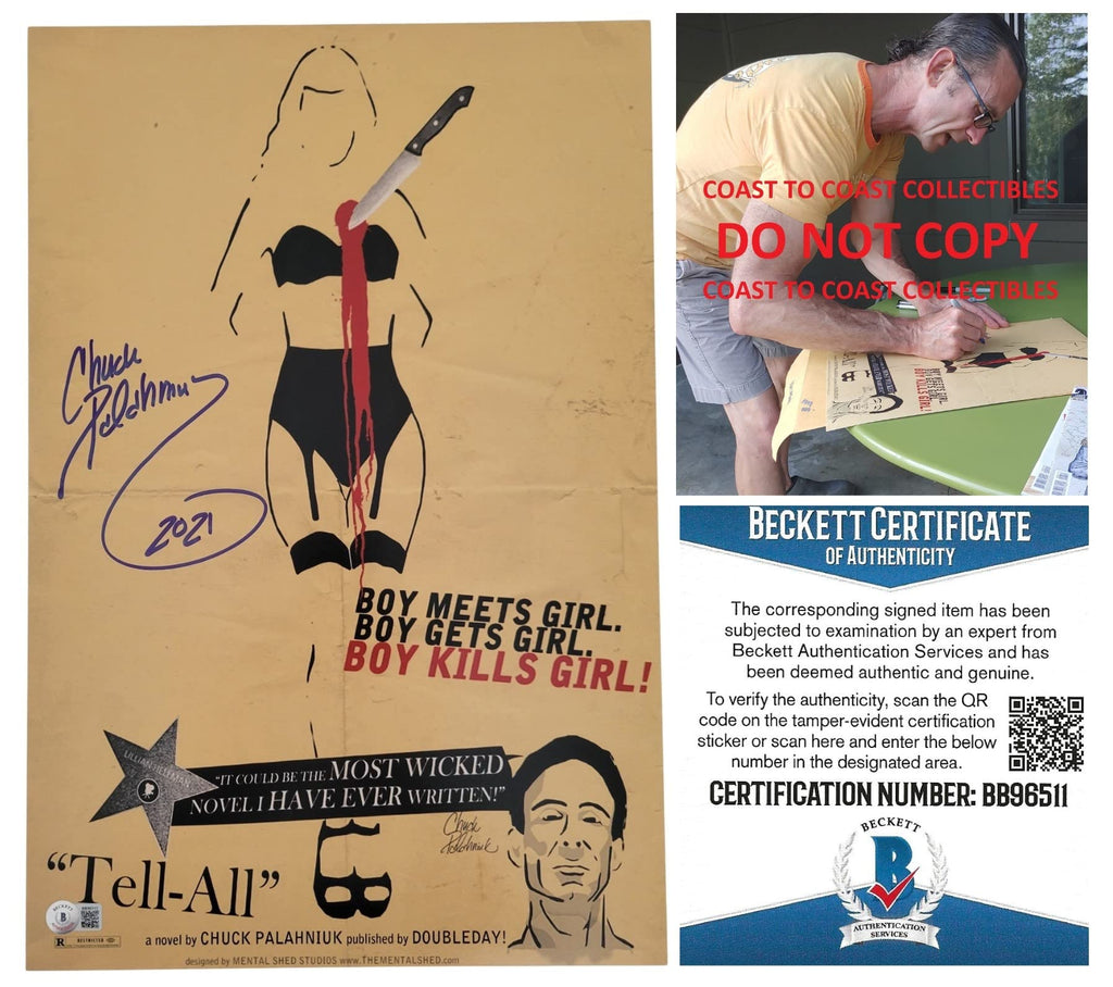 Chuck Palahniuk signed 12x18 Tell All movie poster photo Beckett COA exact proof. STAR