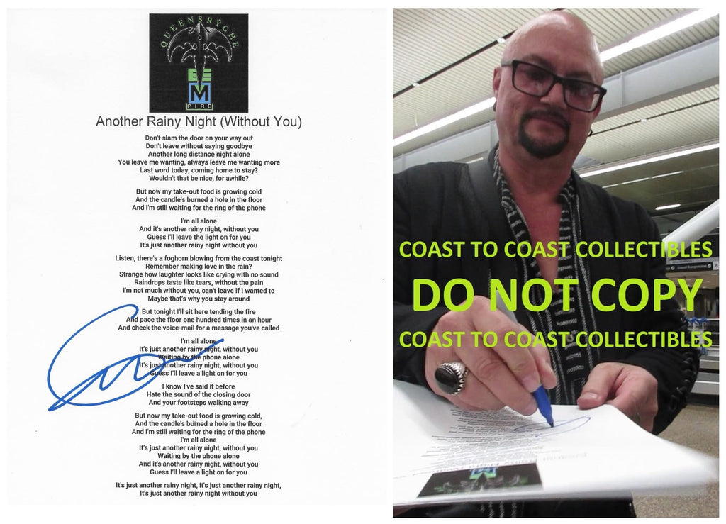 Geoff Tate signed Queesryche Another Rainy Night Without you Lyrics sheet proof STAR