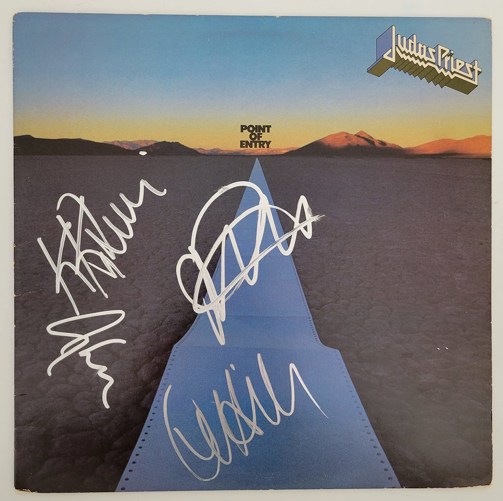 Halford Tipton Hill Downing signed Judas Priest Point of Entry album COA proof star