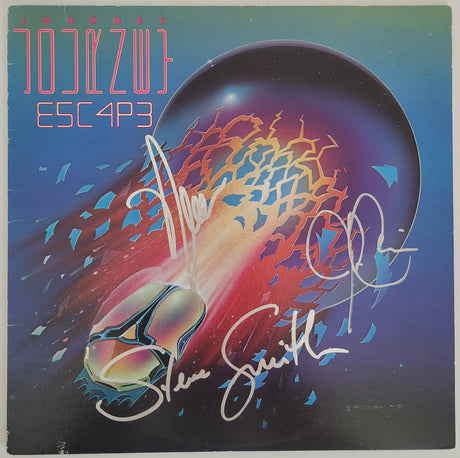 Neal Schon Jonathan Cain Steve Smith signed Journey Escape album vinyl COA proof STAR
