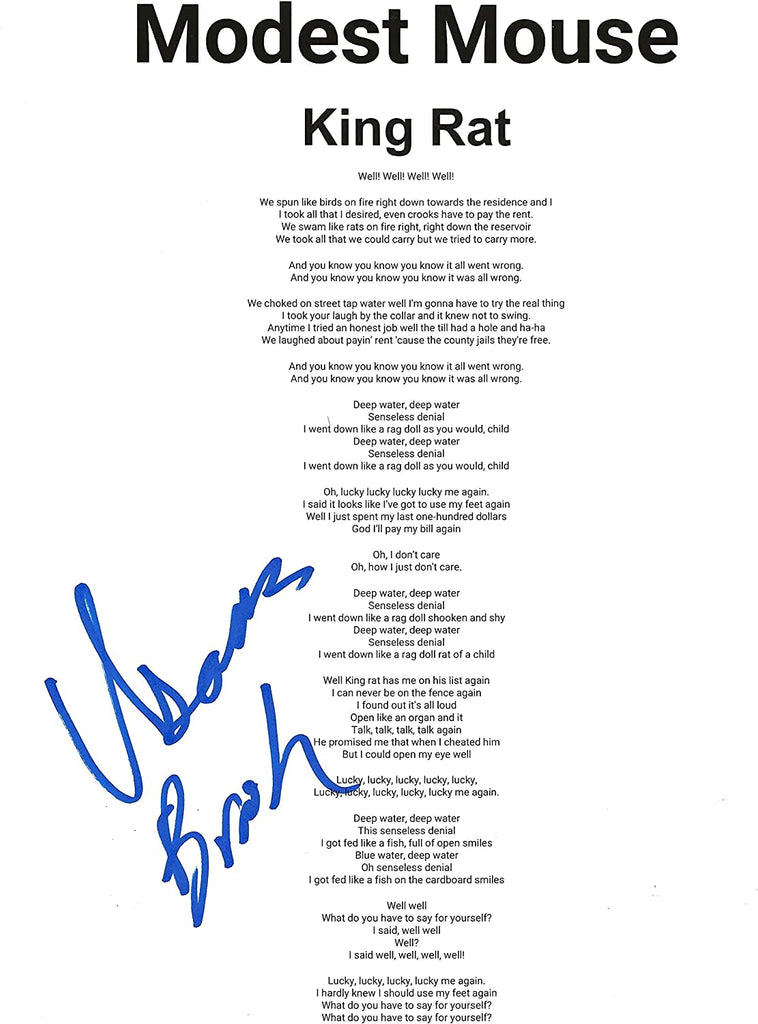 Isaac Brock signed Modest Mouse King Rat Lyrics sheet autograph COA exact Proof STAR