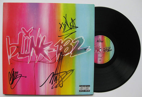 Mark Hoppus Travis Barker Matt Skiba signed Blink 182 Nine album proof Beckett STAR autograph