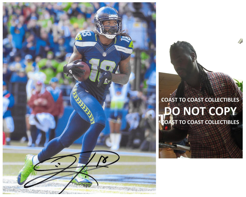 Sidney Rice signed Seattle Seahawks football 8x10 photo COA proof autographed