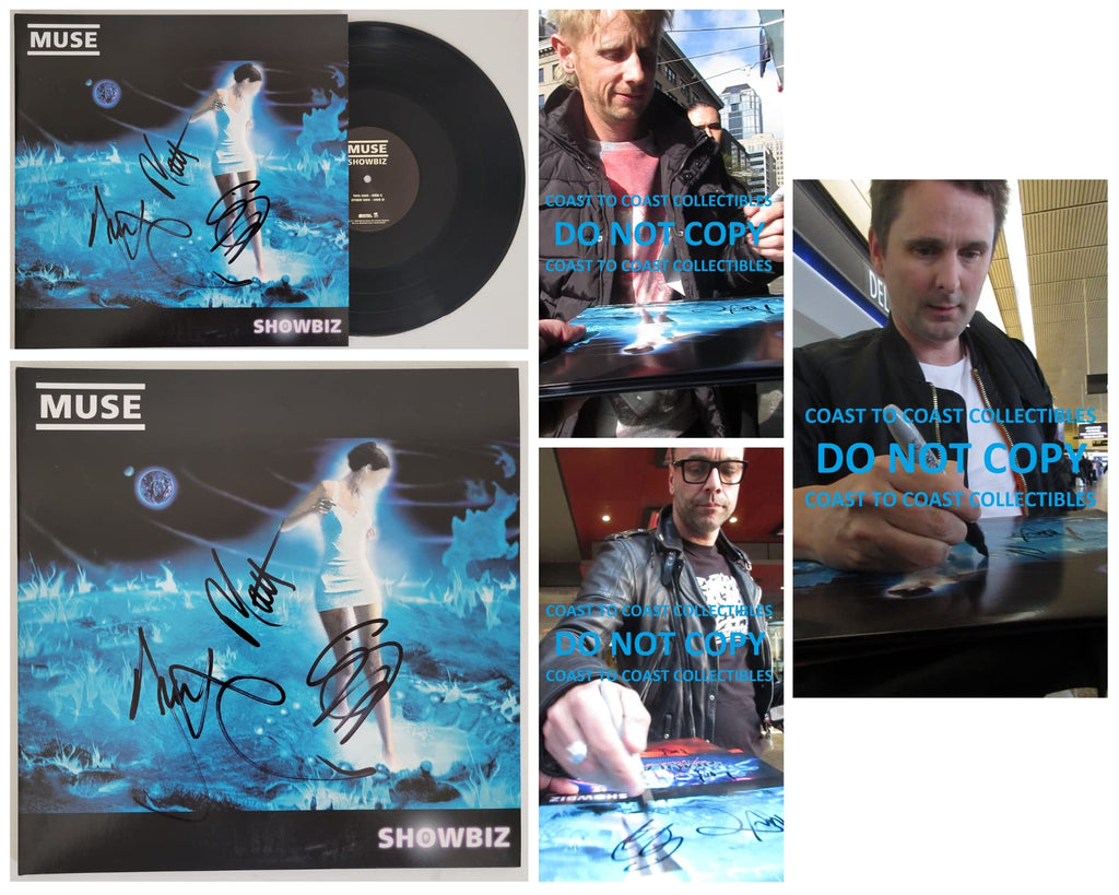 Muse signed Showbiz album vinyl record COA proof Matt Bellamy, Chris Wolstenholme, Dominic Howard STAR