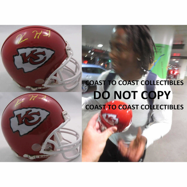 Kareem Hunt, Kansas City Chiefs, Signed, Autographed, Football Mini Helmet, a COA with the Proof Photo of Kareem Signing Will Be Included