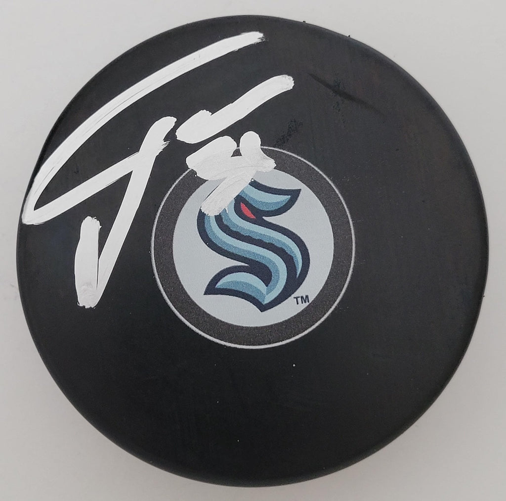Philipp Grubauer signed Seattle Kraken logo Hockey Puck COA proof autographed