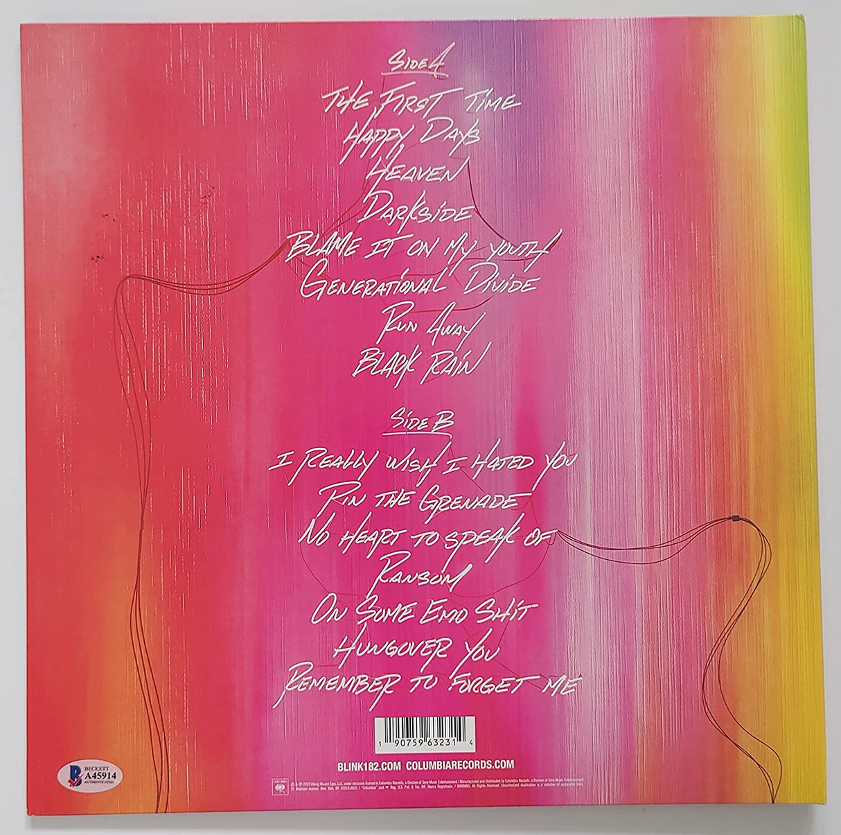 Mark Hoppus Travis Barker Matt Skiba signed Blink 182 Nine album proof Beckett STAR autograph