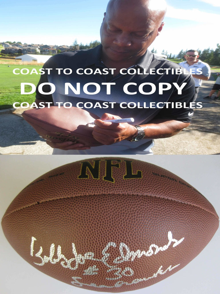 Bobby Joe Edmonds, Seattle Seahawks, Arkansas signed, autographed football - COA and proof included