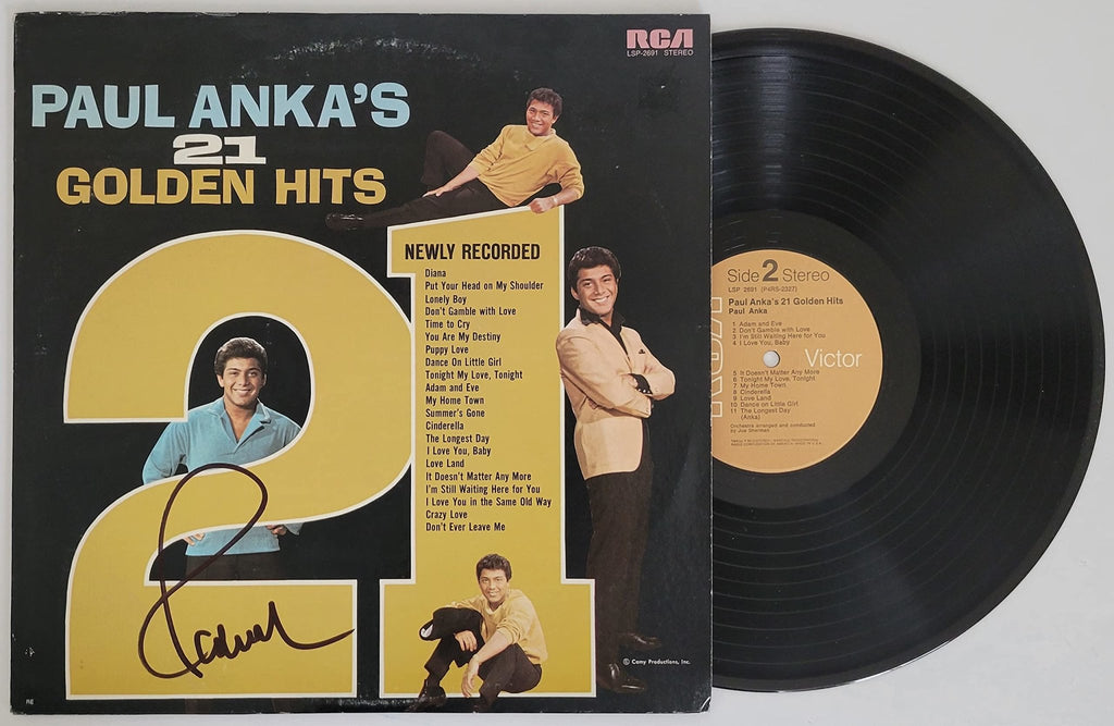 Paul Anka signed 21 Golden Hits album vinyl record COA proof autographed STAR