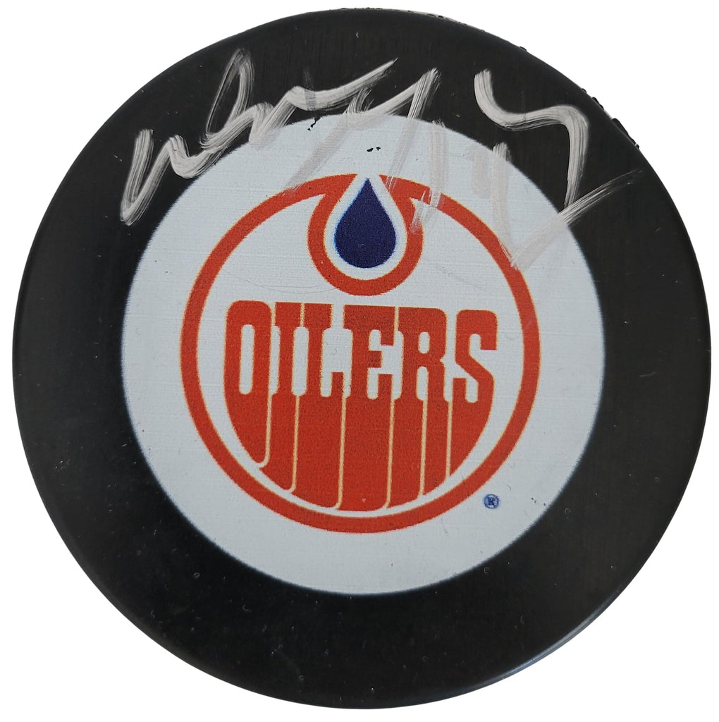 Wayne Gretzky signed Edmonton Oilers logo Hockey Puck exact proof COA auto