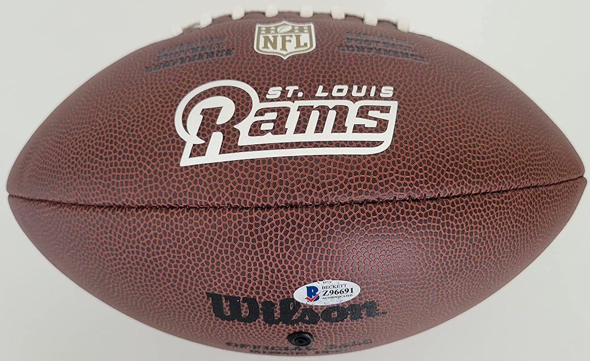 Kurt Warner signed St Louis Rams logo football autographed proof Becket COA