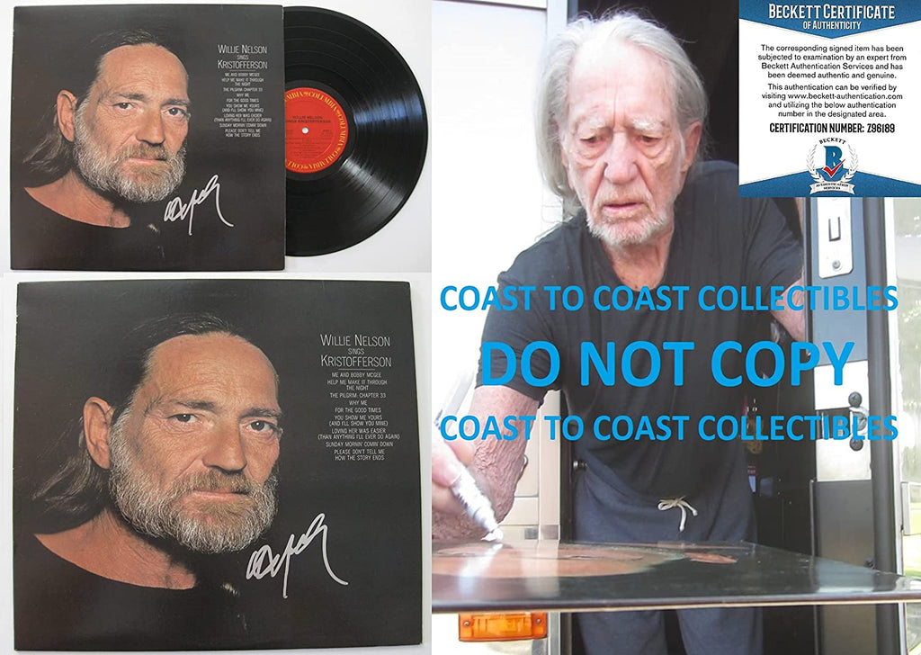 Willie Nelson signed sings Kristofferson album vinyl record proof Beckett COA STAR