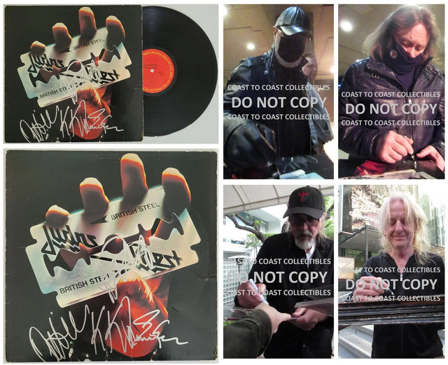 Halford Tipton Hill Downing signed Judas Priest British Steel album COA proof star