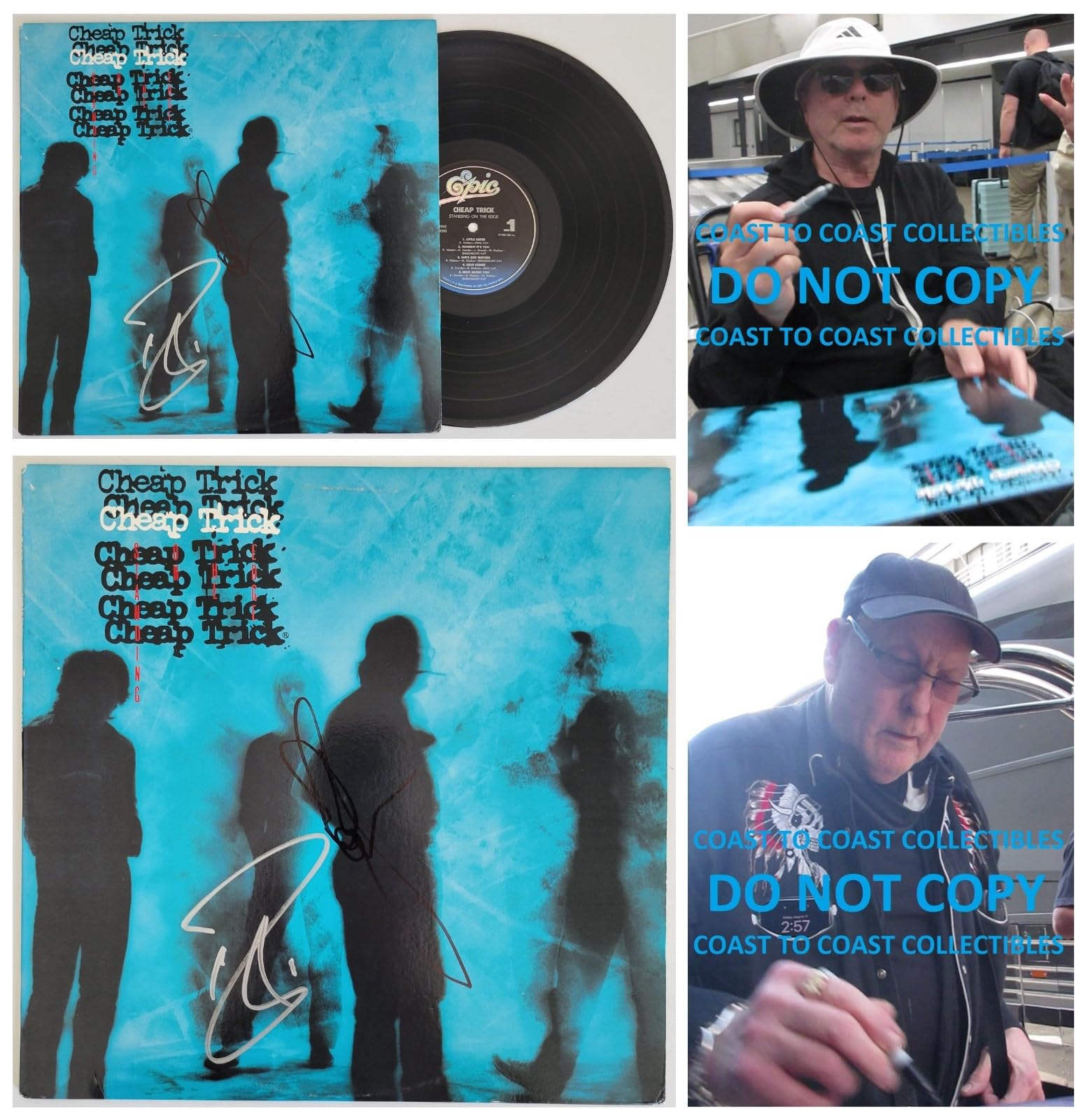 Cheap Tric band signed Standing on the Edge album Vinyl COA proof Robin Zander,Rick Nielsen star