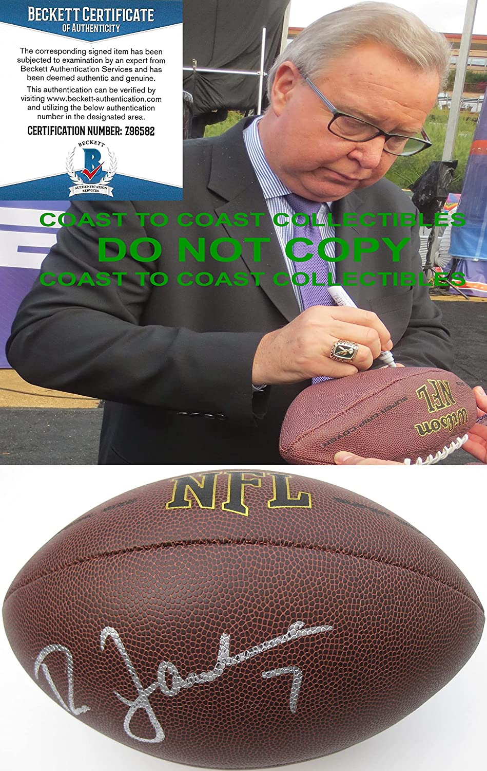 Ron Jaworski Philadelphia Eagles LA Rams signed NFL football proof Beckett COA autograph