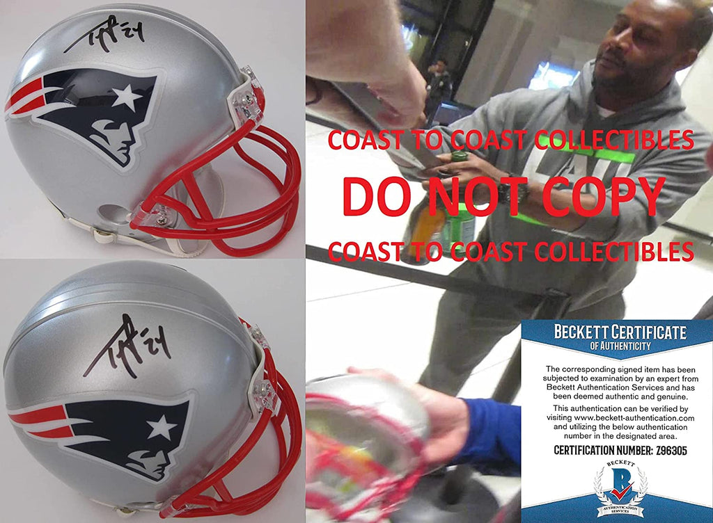 Ty Law signed autographed New England Patriots mini football helmet proof Beckett COA