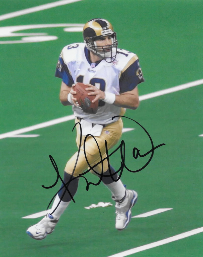 Kurt Warner signed St Louis Rams football 8x10 photo COA proof autographed..