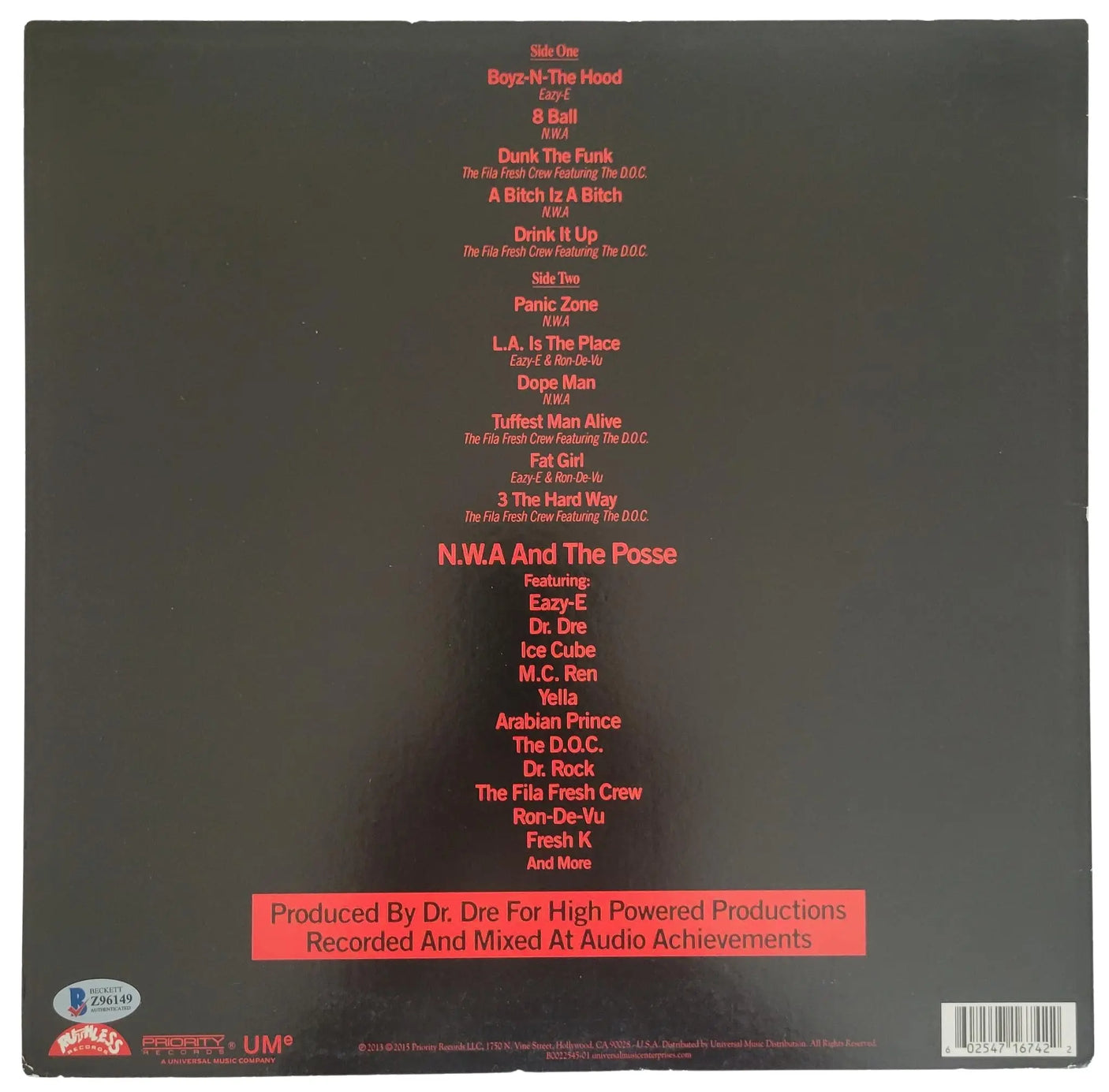 DR Dre Ice Cube DJ Yella signed NWA & Posse album vinyl record Proof Beckett COA STAR