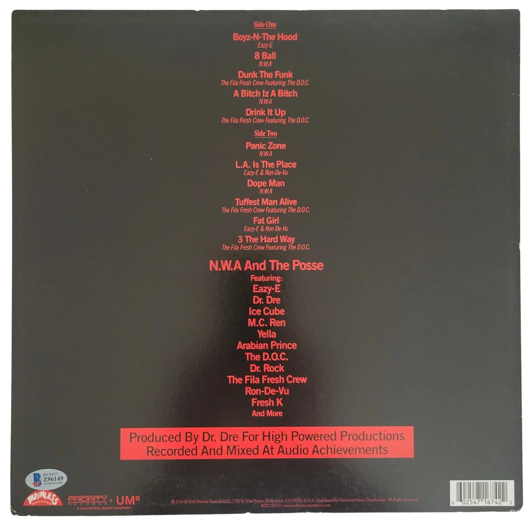 DR Dre Ice Cube DJ Yella signed NWA & Posse album vinyl record Proof Beckett COA STAR