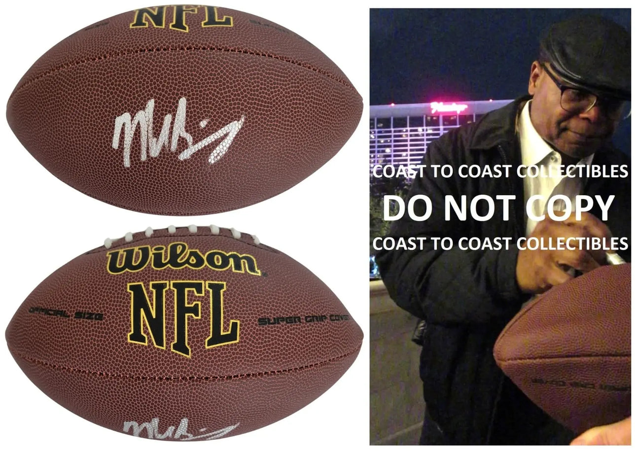 Mike Singletary Signed Football Proof COA Autographed Chicago Bears Baylor HOF