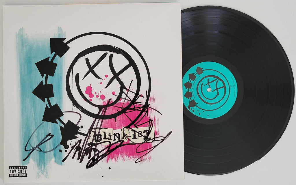 Travis Barker Mark Hoppus Tom Delonge signed Blink 182 album vinyl COA proof STAR