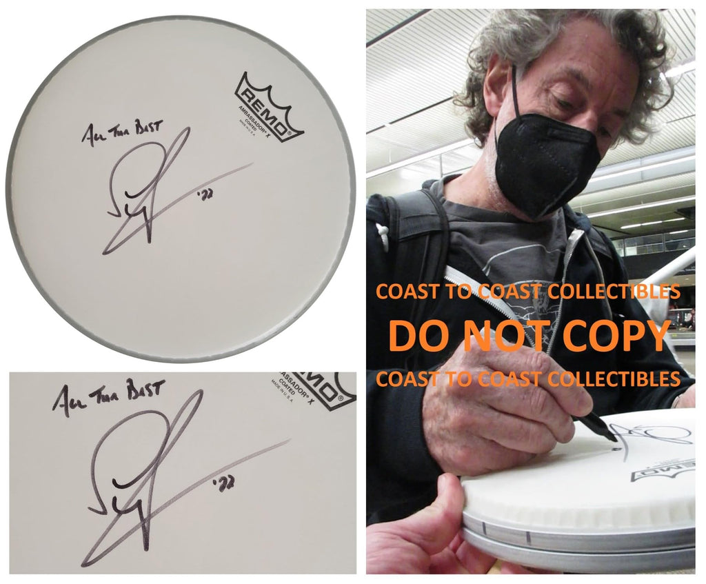 Simon Phillips Judas Priest drummer signed Drumhead COA proof autographed star