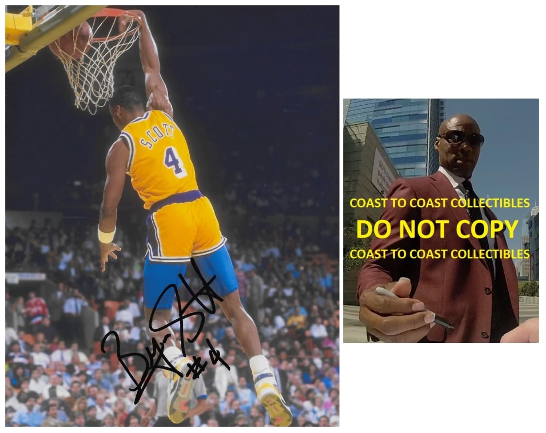 Byron Scott signed Los Angeles Lakers basketball 8x10 photo Proof COA autographed..