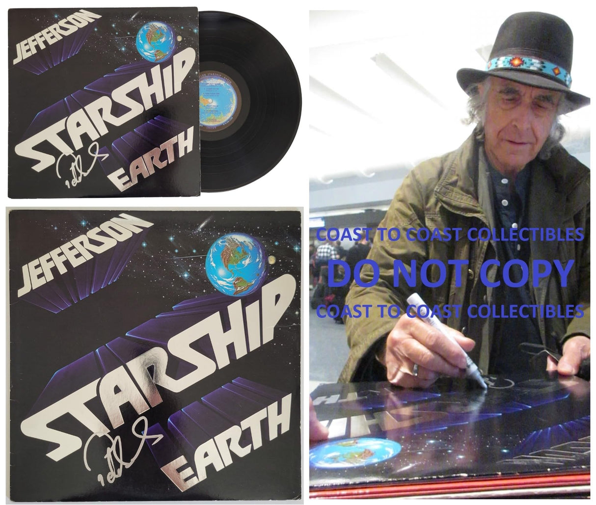 Pete Sears Signed Jefferson Starship Earth Album Vinyl Record COA Proof STAR