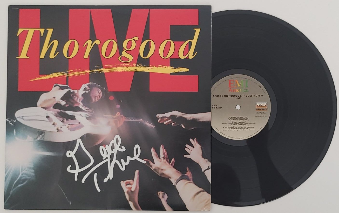 George Thorogood signed autographed Thorogood Live album vinyl proof Beckett COA star