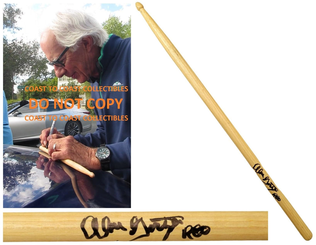 Alan Gratzer REO Speedwagon Drummer Signed Drumstick COA Proof Autographed,