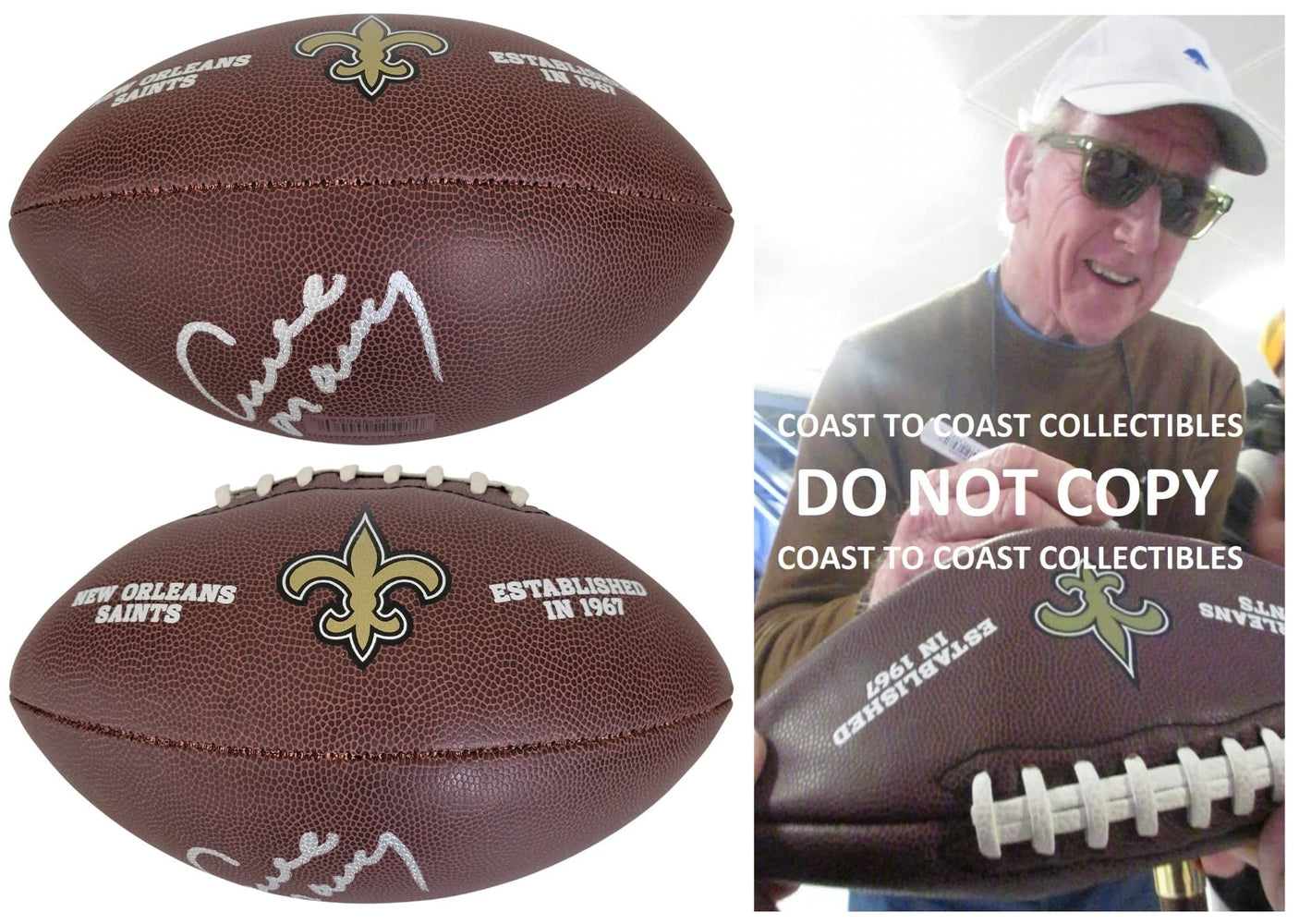 Archie Manning signed New Orleans Saints Logo football proof COA autographed
